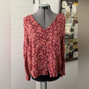 Lucky Brand Floral V-Neck Long Sleeve Blouse